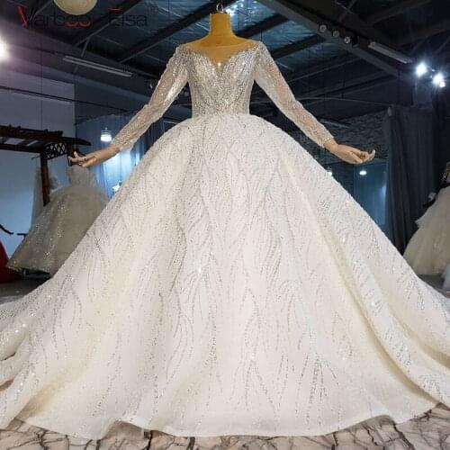 Sparkling A-line Wedding Dresses Sheer Neck Appliqued Silver Sequins Long Sleeves Lace Bridal Gowns Custom Made Abiti Da Sposa