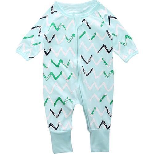 Brand Baby Girl Clothes Infant Girl Boys Clothes Spring Blue Wave Printing Clothes Kids Long Sleeve Rompers Jumpsuit Outfit