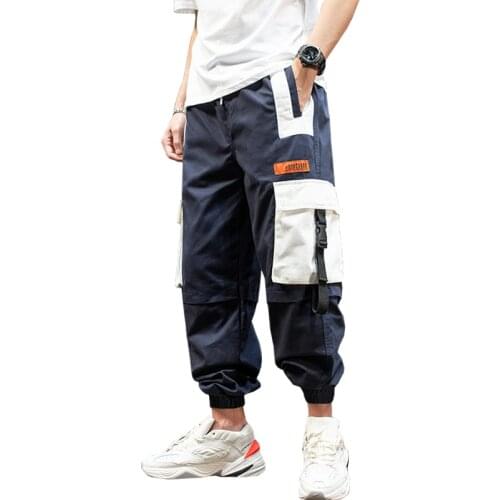 Pants Male Harajuku Fashion Trousers Ribbons Pockets Cargo Pants Streetwear 2021 Hip Hop Casual Track Harem Joggers Men