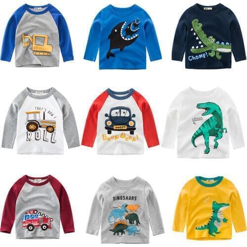 Kids Boys T Shirt Car And Dinosaur Print Long Sleeve Baby Girls T-Shirts Cotton Childrens T-Shirt O-Neck Tee Tops Boy Clothes