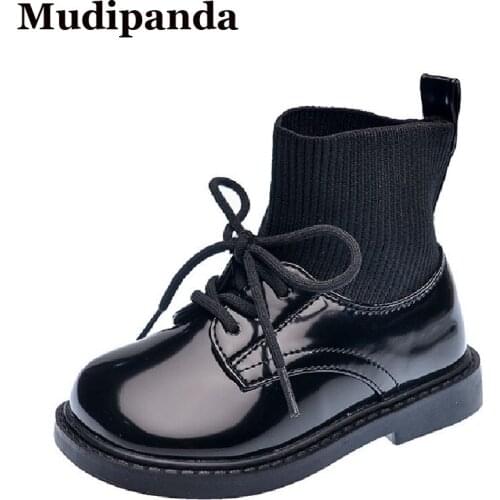 Childrens Boots Kids Leather Martin Boots For Girl Baby Boy Knitted Mid-calf Fashion Shoes Winter Sneakers Baby Shoes Non-slip