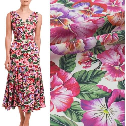 Bright Red Flowers And Leaf Cotton Fabric For Dress Платье Tissus Au MÈTre Telas Por Metro Sewing Ткань Для Шитья Vestidos Coton