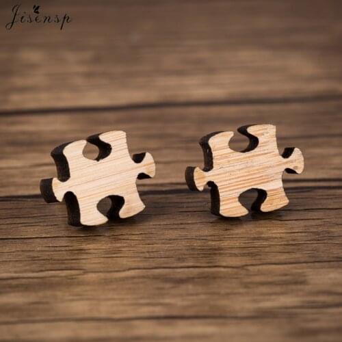 Jisensp 2019 New Design Funny Geometric Puzzle Wooden Stud Earrings for Women Toys Game Earring Jewelry Christmas Gifts