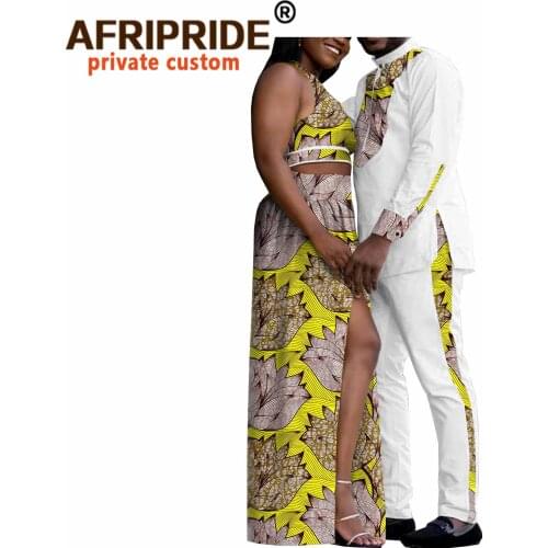African Clothes for Women Crop Top and Long Skirts Set African Clothes for Men Print Shirts Ankara Pants Couple Clothing A20C009