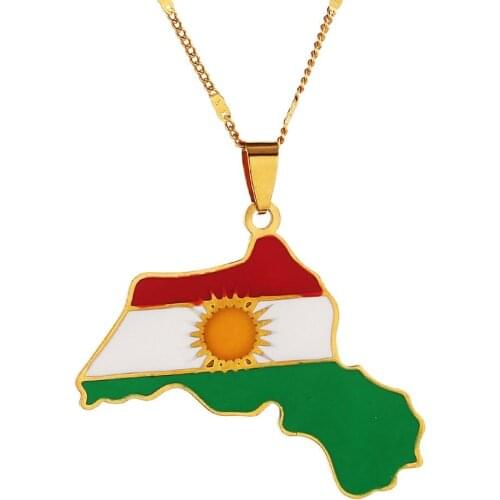 Stainless Steel Kurdistan Map Pendant Necklaces Kurdish Flag Map Pendant Trendy Jewelry