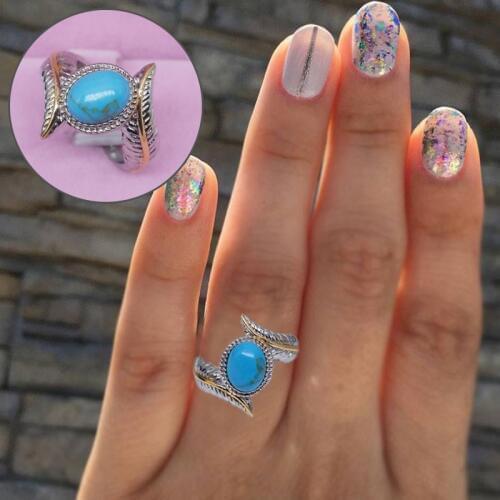 LNRRABC 2018 new Bridal Party Accessories rings for women fashion Wedding Ring Feather blue stone Jewelry Simple anillos mujer