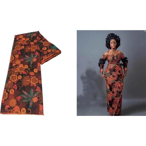 Fashion African Brocade Jacquard Fabric Telas Nigerian Party Dress Sewing Material DIY French Tulle Mesh Cloth Tissus DJO7