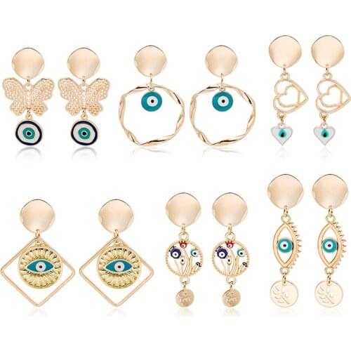 Fashion Hollow Demon Eye Round Heart Earrings For Women Girls New Design Vintage Geometric Stud Ear Jewelry Party Gifts