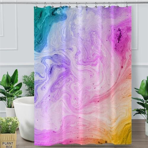 Marble Shower Curtain Colorful Quicksand Waterproof Bathroom Curtain With Hooks Pastel Pink Blue Abstract Art Decor