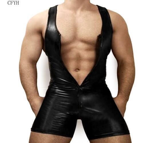 Men Sexy Bodysuit Adult Game Night Club Teddies Gays Erotic Lingerie Male Sex Fetish Patent Leather Costumes