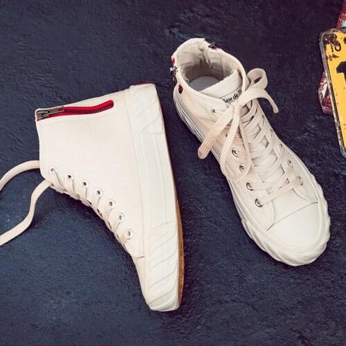 Autumn 2020 New High Top Canvas Shoes Womens Shoes Student Fashionable Board Shoes Casual Shoes Versatile Side Zipper Shoes
