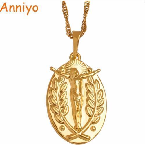Anniyo Portrait of Jesus Pendant Necklaces for Women Girls Christian Religion Jewelry Gifts #058104