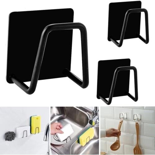 Sponges Holder Self Adhesive Sink Sponge Drain Rack Wall Hooks Kitchen Accessories Stainless Steel Storage Organizer Gadgets