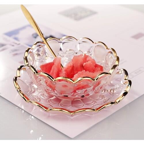 Transparent Gold-painted Bowl And Plate Fruit Plate Household Dessert Birds Nest And White Fungus Modern Glass Bowl And Plate