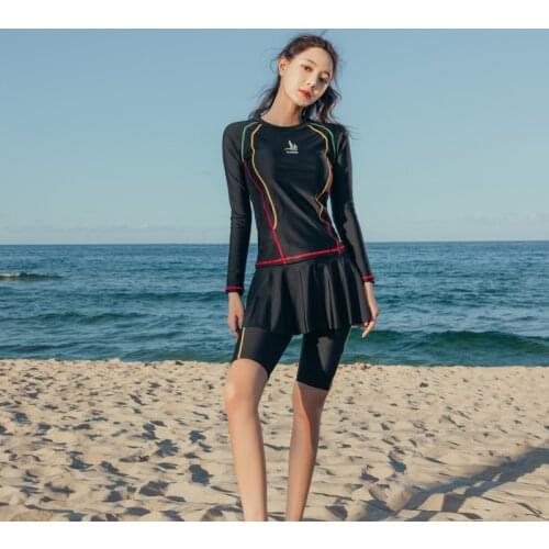 SANQi split swimsuit conservative skirt long-sleeved hot spring swimsuit female slimming belly-covering swimsuit female swimwear