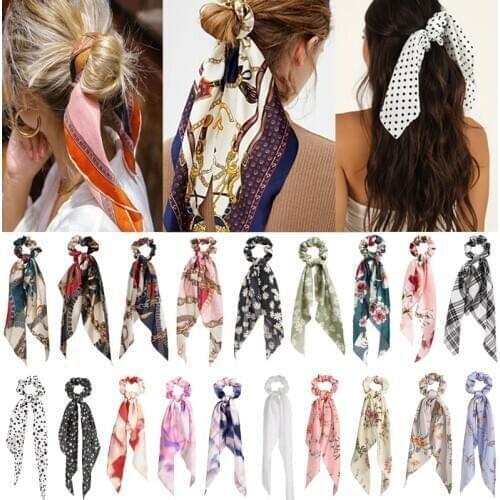 Bohemian Long Hair Scrunchies Hair Ribbon Floral Spot Elastic Hair Bands Hair Accessories Ponytail Hair Scarf For Women