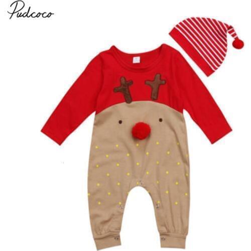 Christmas Newborn Baby Boy Girl Deer Romper Jumpsuit Costume Outfits Vestidos Christmas Romper Elk Dot Baby Boy Winter