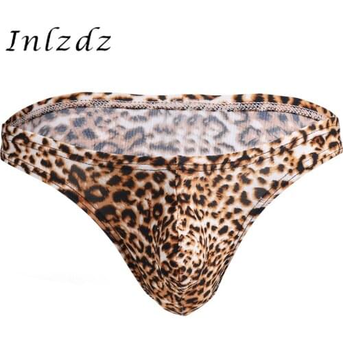 Sexy Mens Lingerie Leopard Underwear Print Pattern with Bulge Pouch Sexy Briefs Gay Male Bikini Panties Underpants