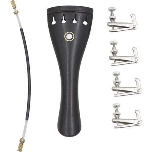Violin Tailpiece, 3 in 1 Ebony Tailpiece with Rope Fine Tuners Kits for 4/3 4/4 Violin