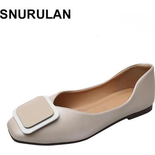 SNURULANWomens Flat Shoes Sweet Large Size Flats Lady Slip On Loafers Casual Moccasins Party Square Toe Lady Shoes Breathable