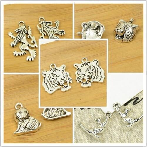 Tiger lion leopard head shape alloy pendant man charm punk animal antique silver choker DIY jewerly accessories free shipping