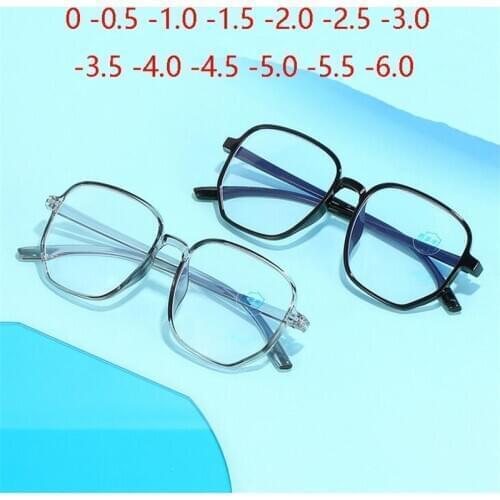 Polygon Anti-blue Light Finished Myopia Glasses Women Men Big Frame Plastic Short-sight Prescription Eyewear 0 -0.5 -1.0 To -6.0