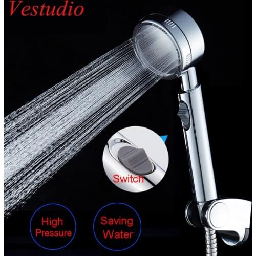 Vestudio High Pressure Shower Head with Lock to Adjust Saving Water Handheld Shower Top Accessories Holder Hose demountable set