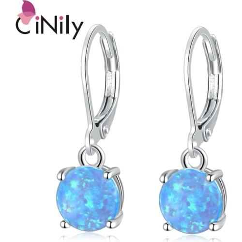 CiNily White & Pink & Blue Fire Opal Drop Dangle Earrings With Round Stone Silver Plated Jewelry Best Gifts Girl Woman
