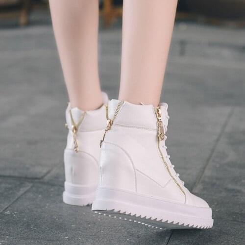 Women Sneakers 2020 Women Wedge Casual Shoes Zipper Height Increasing Breathable High Top Women Walking Flats Trainers Shoes