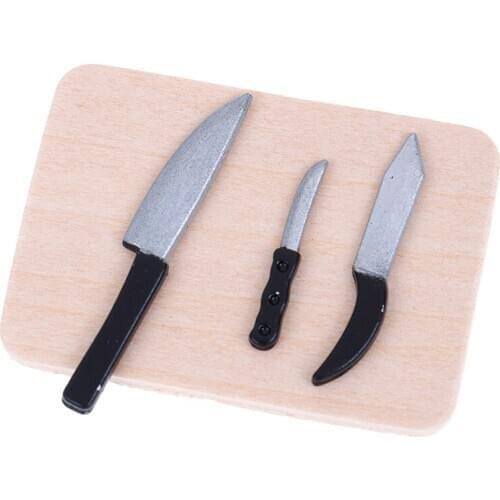 1:12 Dollhouse Miniatures Kitchen Cutting Board Knife Dollhouse Decor Accessories Mini Toys