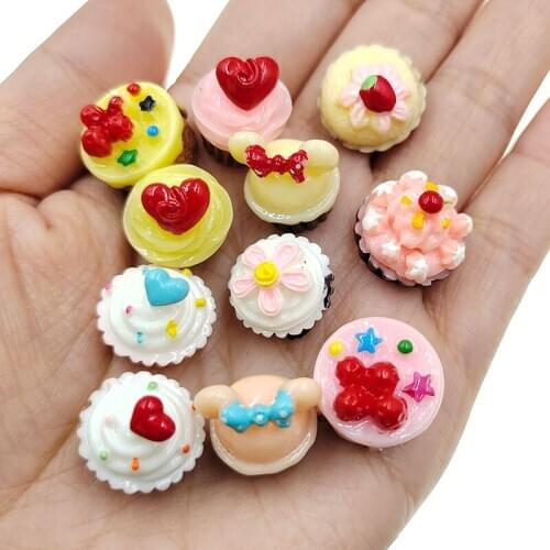 20pcs/lot Kawaii flat back resin simulation foods cake for DIY kids hair clip hair bow accessories resin cabochons ornaments
