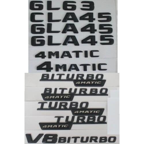 3D Matt Black Trunk Letters Badge Emblem Emblems Badges Sticker for Mercedes Benz GL63 GLA45 CLA45 V8 V12 BITURBO AMG 4MATIC