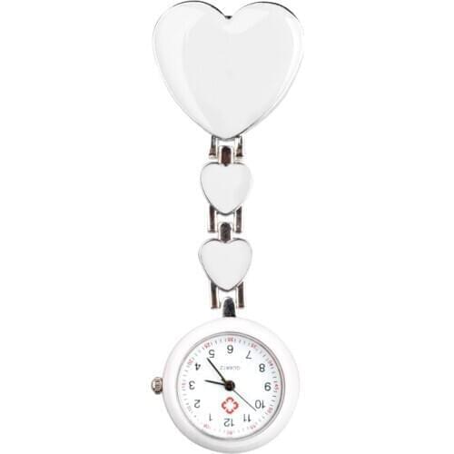 7 Colors Pendant Brooch Watches Fashion Cute Heart Shape Clip-On Brooch Fob Pocket Analog Alloy Quartz Nurse Medical Watches