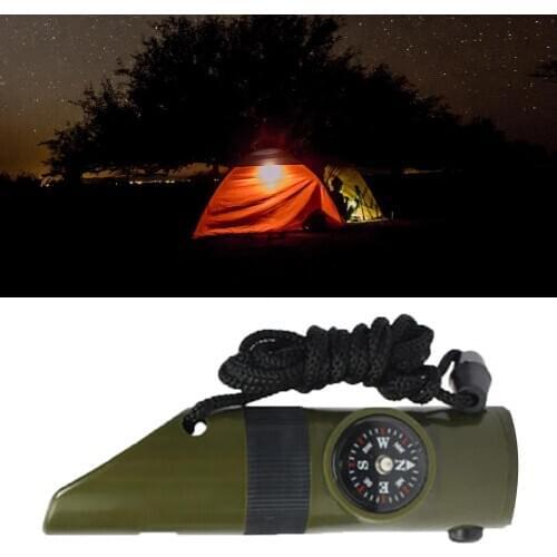 7 in 1 Outdoor SOS Survival Whistle with Compass Thermometer LED Magnifier Tools Outdoor Sports Accessories