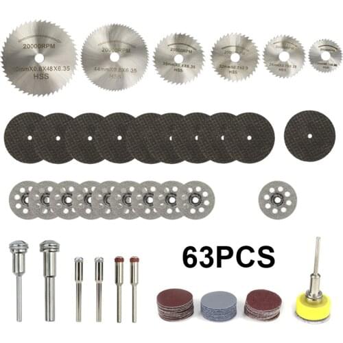 63pcs Diamond Cutting Discs Sanding Grinding Wheel Circular Saw Blade Woodworking Metal Dremel Drill Rotary Tool Accessories