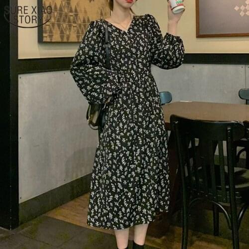 Large Size 4XL Womens Dress 2021 Spring Versatile Long Sleeve Floral Party Dress Loose and Thin Dresses Vestido De Mujer 13012