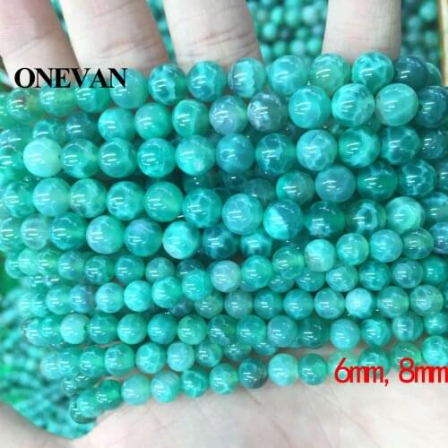 ONEVAN Green Peacock Agates Beads 6mm 8mm 10mm Smooth Round Stone Bracelet Necklace Jewelry Making Diy Accessories Gift Design