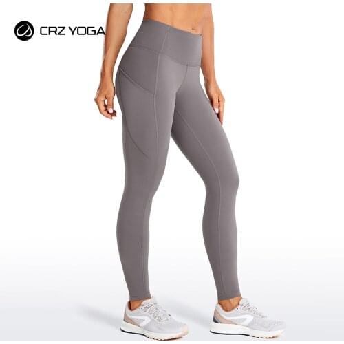 CRZ YOGA Womens Matte Brushed Light-Fleece Leggings Workout Yoga Pants with Pocket Squat Proof-28 inches