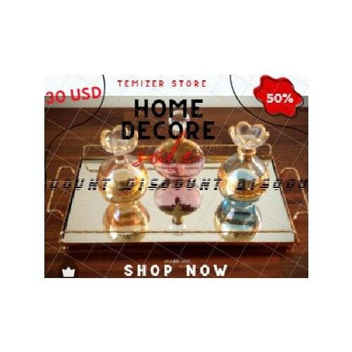 Decorative Mirrored Presentation Gold 2 Pieces Mirrored Gold Elegant Presentation and Serving Tray Jardinyer Glass Storage