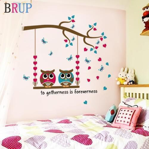 Friendly Cartoon Owls Wall Stickers for Kids Room Lovely Tree Animal Home Decor Decorative Vinyls for Walls Baby Room Decoration