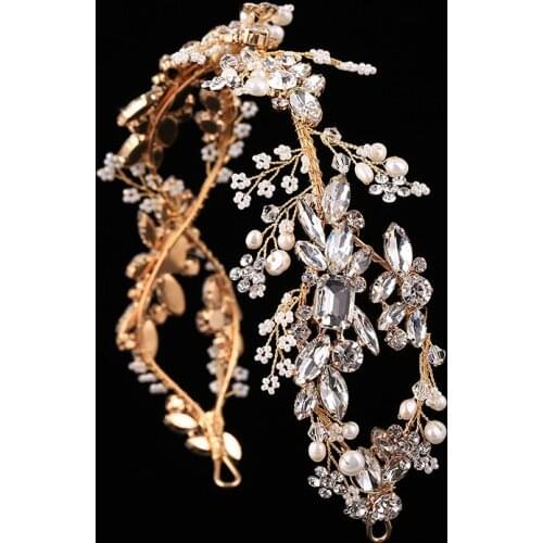 Hot Brilliant Headdress Wedding Headband Retro Bride Hair Accessories Pearls Crystal Bouquets Collection High Quality Handmade