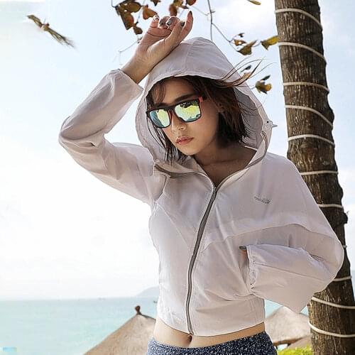 OhSunny Summer Anti-UV Coats Sunscreen Sun Protection Clothes Pleated Waist Loose Zipper Pockets Outdoor Beach Sports Hoodie