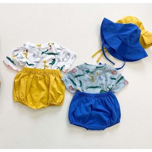 Summer Baby Clothes Set Short-sleeved T-shirt+Triangle Shorts Hat 3PCS Cartoons Outfit Korean Infant Baby Girls Boys Clothing