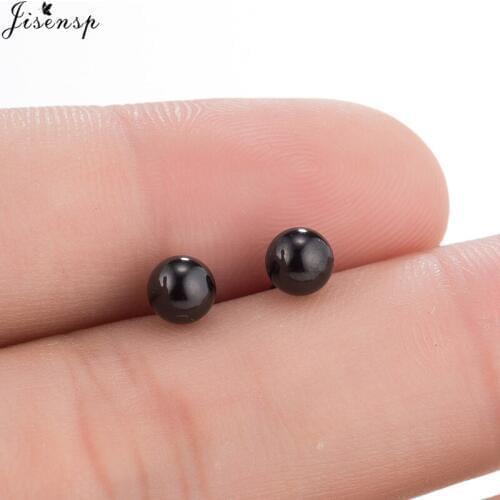 Jisensp Simple Style Small Round Bead Earrings for Women Black Color Stainless Steel Popular Earrings Jewelry Party Gift brincos