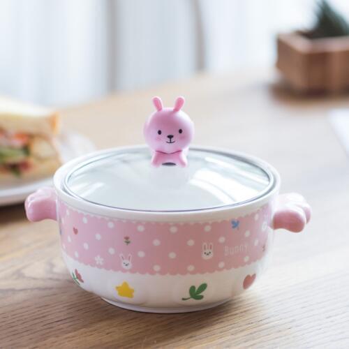 Instant noodle bowl creative cartoon lovely pink tender instant noodles bowl and cover can be used as a mobile phone stan
