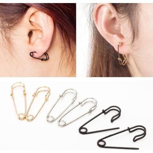 Fashion Unisex Party Punk Personality Alloy Safety Pin Ear Hook Stud Earrings Exquisite Jewelry Gift Accessories For Women Men