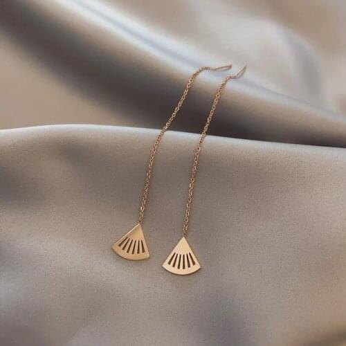 Fashion Long Chain Ginkgo Leaf Shape Drop Earrings Color Retention Stainless Steel Ear Line Jewelry For Women Party Gift Female