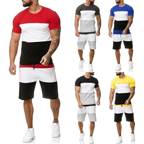 2021 Summer New Mens Casual Shorts Sets Trendy Stitching T-Shirt + Shorts 2-PieceSet Fashion BeachQuick-Drying Sports Suit S-4X