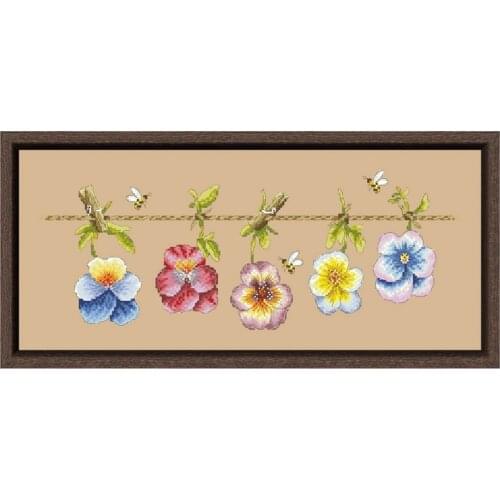 Flowers hanging on the rope cross stitch kit aida fabric 18ct 14ct 11ct flaxen linen cotton silk thread embroidery craft set