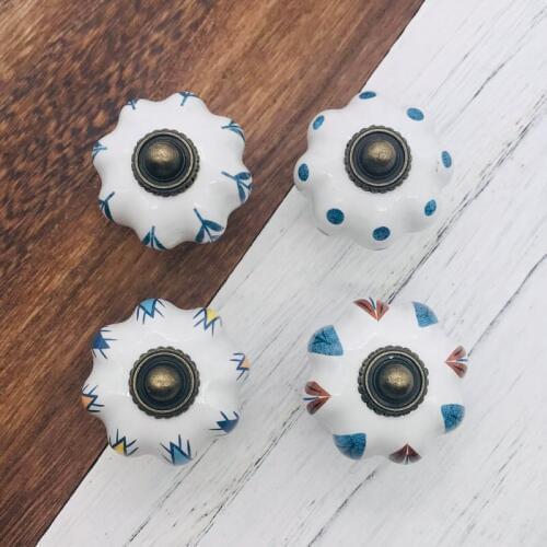 Pack of 8 White Round Ceramic Drawer Knobs With Flora Painted Design Furniture Door Cupboard Pulls Handles Kitchen Knobs